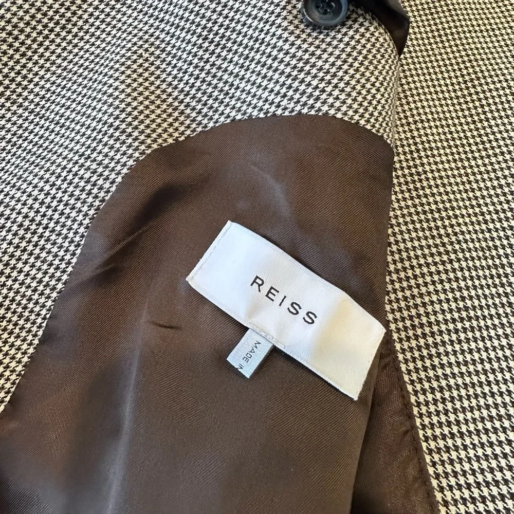 Reiss Cotton & Hemp Brown‎ Houndstooth Print Preppy Sports Coat Blazer, 42